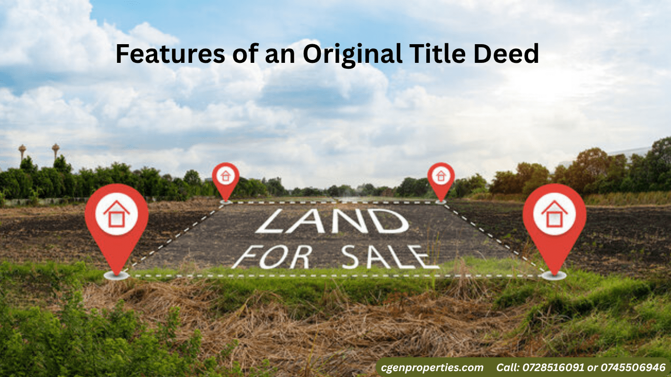 What are the features of an original title deed in Kenya?